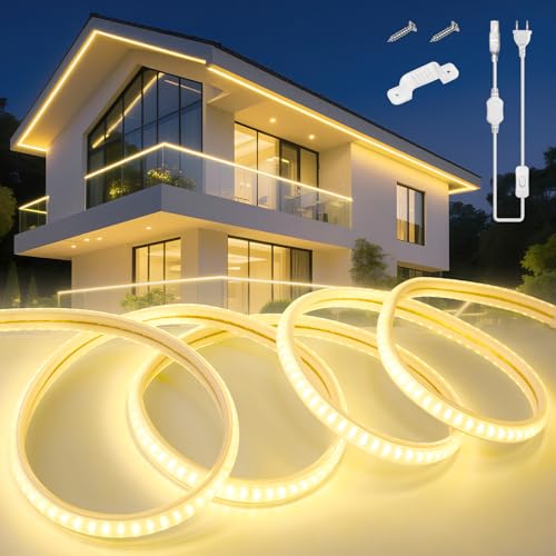 KSIBNW LED Streifen Aussenbereich 10M, 230V Neon LED Strip Wasserdicht IP65 Schlauch Warmweiß 3000K Led Leiste Band Flexibel Outdoor 145LEDs/M Lichtleiste mit Netzteil und Stecker für Außen Innen Deko KSIBNW LED Streifen Aussenbereich 10M, 230V Neon LED Strip Wasserdicht IP65 Schlauch Warmweiß 3000K Led Leiste Band Flexibel Outdoor 145LEDs/M Lichtleiste mit Netzteil und Stecker für Außen Innen Deko von KSIBNW
