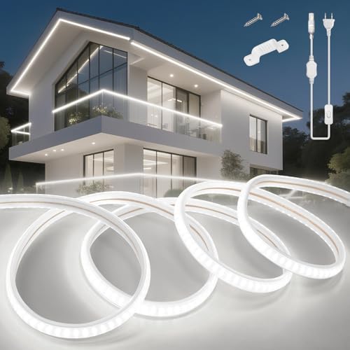 KSIBNW LED Streifen Aussenbereich 5M, 230V Neon LED Strip Wasserdicht IP65 Schlauch Weiß 6000K Led Leiste Band Flexibel Outdoor 145LEDs/M Lichtleiste mit Netzteil und Stecker für Außen Innen Deko von KSIBNW