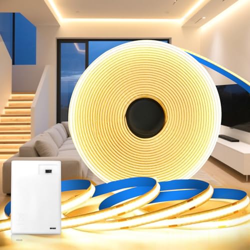 KSIBNW LED Streifen Batterie, 1M Lichterkette Batterie COB LED Strip Batteriebetrieben Warmweiß 3000K Lichtleiste LED Selbstklebend Indirekte Beleuchtung für Küche Vitrinen Treppen Bücherregal von KSIBNW