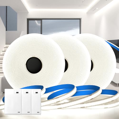 KSIBNW LED Streifen Batterie, Lichterkette Batterie LED Strip Batteriebetrieben Weiß 6000K Lichtleiste Selbstklebend Indirekte Beleuchtung für Küche Vitrinen Treppen, 3 Stücke COB Streifen 1M von KSIBNW