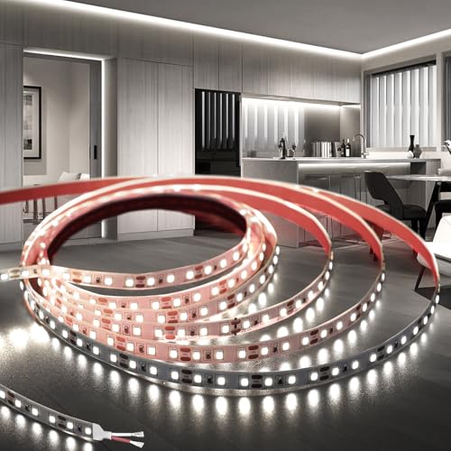 KSIBNW LED Strip 24V LED Streifen 5M, Selbstklebend LED Band Weiß 6000K 8mm Breite LED Lichterkette Lichtband Leiste LED Beleuchtung für Zimmer, Partei, Home Dekoration (ohne Netzteil) von KSIBNW
