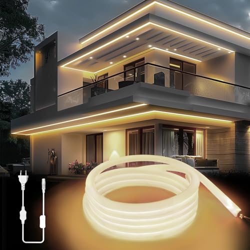 KSIBNW LED Strip Streifen Neutralweiß 230V, 2M Neon LED Strip Innen IP65 Wasserdichte 320° Glühen LED Band Aussenbereich Mit Netzteil Lichterkette Lichtband DIY Flexible für Zimmer Deko, Küche, Party von KSIBNW