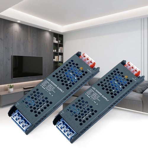 KSIBNW LED Trafo 12V 200W, 230V auf 12V Transformator 16,6A LED Extra Dünn Treiber Netzteil Adapter Schalt Niedervolttrafo, AC 230Volt to DC 12Volt 16,6A 200W Konstantspannungs Netzteil，2 Stücke von KSIBNW