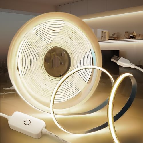 KSIBNW USB COB LED Streifen 5M Dimmbar LED Strip Light, 5V Selbstklebend LED Light band Neutralweiß 4000K Lichtband CRI90+ Flexibel TV Beleuchtung Hintergrundbeleuchtung für Küche Bedroom Wohnzimmer von KSIBNW
