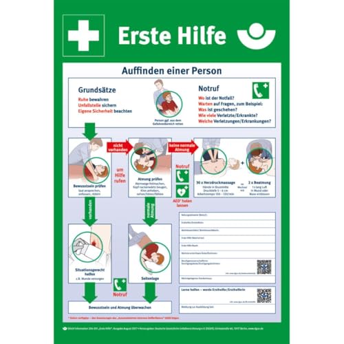 KSIGN Erste Hilfe Aushang, mit den wichtigsten Erste Hilfe Schritten, Kunststoff/Polystyrol, 395x575mm, DGUV von KSIGN