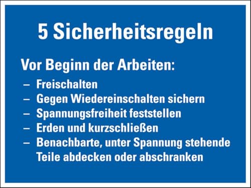 KSIGN Hinweisschild 5 Sicherheitsregeln Vor Beginn der Arbeit..., Folie, 200x150mm, VDE von KSIGN