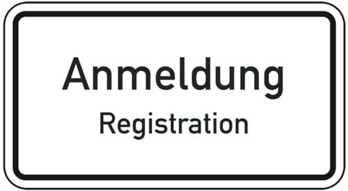 KSIGN Hinweisschild Anmeldung/Registration, 2-sprachig, Aluminium RA0, reflektierend, 600x330 mm, DIN 67520 von KSIGN