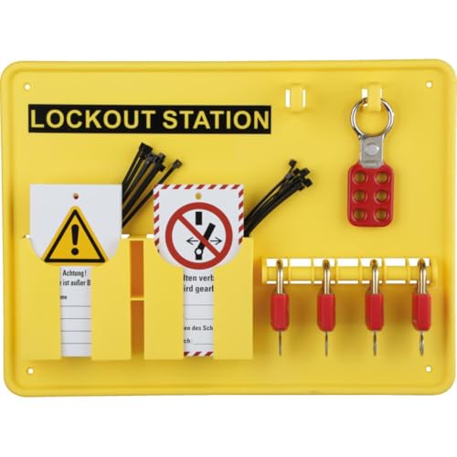 KSIGN Lockout-Station, Variante 1, gefüllt, 10 Wartungsanhänger, 4 Schlösser, 2 Multischließklammern, 390x290x55 mm von KSIGN