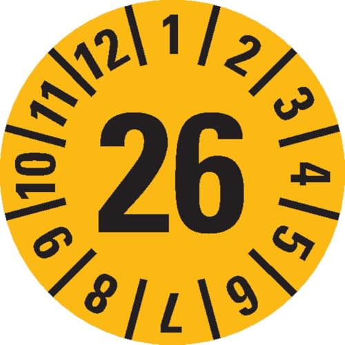 KSIGN Prüfplakette 26, gelb, Dokumentenfolie, Ø 30mm, 108/Heft von KSIGN