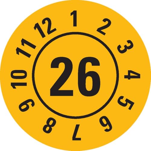 KSIGN Prüfplakette 26, gelb, Dokumentenfolie, selbstklebend, Ø 25mm, 105/Heft von KSIGN