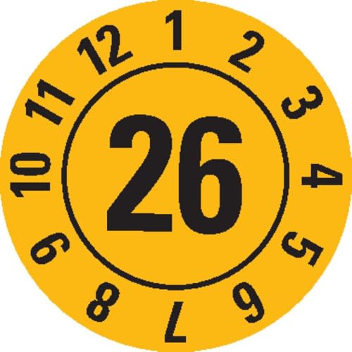 KSIGN Prüfplakette 26, gelb, Folie, ablösbar, Ø 10mm, 128/Bogen von KSIGN
