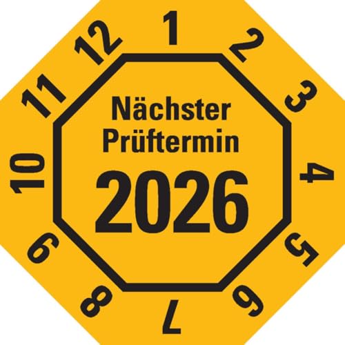 KSIGN Prüfplakette Nächster Prüftermin 2026, 8-eckig, gelb, Dokumentenfolie, 30x30mm, 18/Bogen KSIGN Prüfplakette Nächster Prüftermin 2026, 8-eckig, gelb, Dokumentenfolie, 30x30mm, 18/Bogen von KSIGN