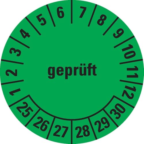 KSIGN Prüfplakette geprüft 25-30,grün,Dokumentenfolie,selbstklebend,Ø 30mm,108/Heft von KSIGN