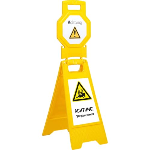 KSIGN Warnaufsteller Hoch, ACHTUNG! Staplerverkehr, gelb-schwarz, Kunststoffaufsteller, doppelseitig, 620x300 mm von KSIGN
