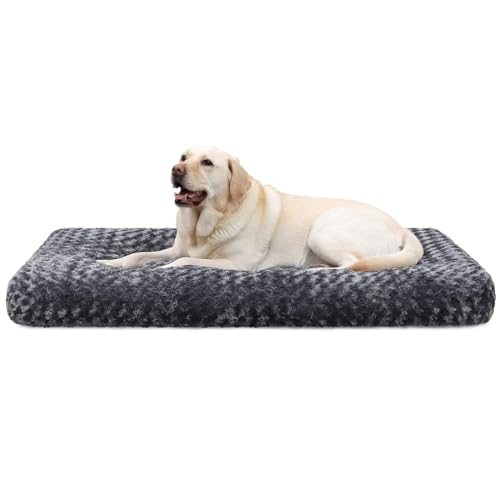 KSIIA Hundebett Grosse Hunde Waschbar, XL Hundekissen flauschig, Hundematte für große mittelgroße Hunde, rutschfeste Unterseite, Hundekorb Hundematratz Haustierbett Dunkelgrau 105x70cm von KSIIA