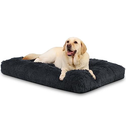 KSIIA Hundebett Grosse Hunde Waschbar, Plüsch Hundekissen flauschig, 105x70cm, rutschfeste Unterseite, Hundematte für große, mittelgroße Hunde, Hundekorb Hundematratze Haustierbett Dunkelgrau von KSIIA