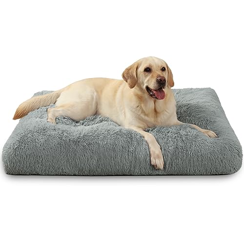 KSIIA Hundebett Grosse Hunde Waschbar, Plüsch Hundekissen flauschig, 105x70cm, rutschfeste Unterseite, Hundematte für große, mittelgroße Hunde, Hundekorb Hundematratze Haustierbett Grau von KSIIA