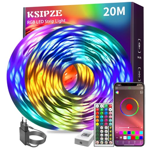 KSIPZE Led Streifen 20m (2x10m) RGB LED Strip mit Fernbedienung Bluetooth Musik Sync Timer-Einstellung Dimmbar Farbwechsel Led Lichterkette Lichtband Leiste Band Beleuchtung für Zimmer Partei von KSIPZE