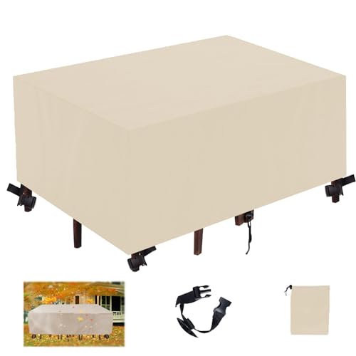 Abdeckung Gartenmöbel,Wasserdicht Schwerlast 420D Oxford Gewebe Schutzhülle,Rechteckig UV-Beständiges Schutzhülle für Gartentisch Sitzgruppe-Beige|| 140x60x70cm/55x24x28in von KSITH- Fly