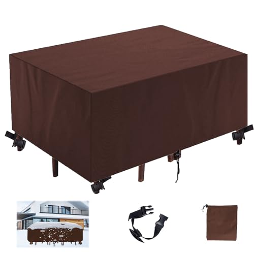 Abdeckung Gartenmöbel,Wasserdicht Schwerlast 420D Oxford Gewebe Schutzhülle,Rechteckig UV-Beständiges Schutzhülle für Gartentisch Sitzgruppe-Brown|| 200x150x85cm/79x59x33in von KSITH- Fly