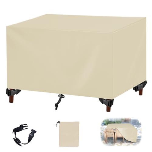 KSITH- Fly Abdeckung Gartenmöbel,Rechteckige Schwerlast 420D Oxford Anti-UV Wasserdicht Gewebe Schutzhülle,Outdoor Für Gartentisch Möbelset,für Möbelsets -Beige|| 190x135x90cm(LxWxH) von KSITH- Fly