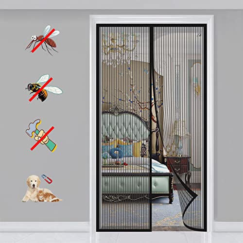 KSITH- Fly Magnet Fliegengitter Tür Magnetisch Automatisches Schließen Fliegengitter Tür, für Balkontür Wohnzimmer und Terrassentür Einfache Installation ohne Bohren-Black-A|| 100x220cm(39x86inch) von KSITH- Fly