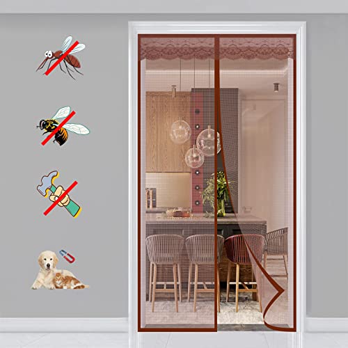 KSITH- Fly Magnet Fliegengitter Tür Magnetisch Automatisches Schließen Fliegengitter Tür, für Balkontür Wohnzimmer und Terrassentür Einfache Installation ohne Bohren- Brown|| 100x205cm(39x80inch) von KSITH- Fly