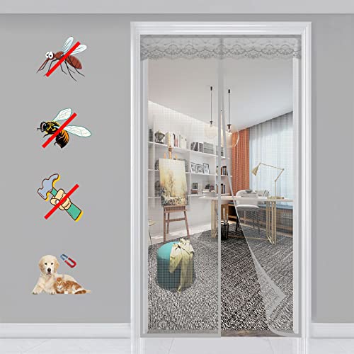 KSITH- Fly Magnet Fliegengitter Tür Magnetisch Automatisches Schließen Fliegengitter Tür, für Balkontür Wohnzimmer und Terrassentür Einfache Installation ohne Bohren- Grey|| 80x195cm(31x76inch) von KSITH- Fly