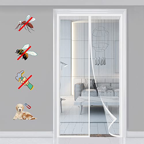 KSITH- Fly Magnet Fliegengitter Tür Magnetisch Automatisches Schließen Fliegengitter Tür, für Balkontür Wohnzimmer und Terrassentür Einfache Installation ohne Bohren- White-A|| 240x240cm(94x94inch) von KSITH- Fly