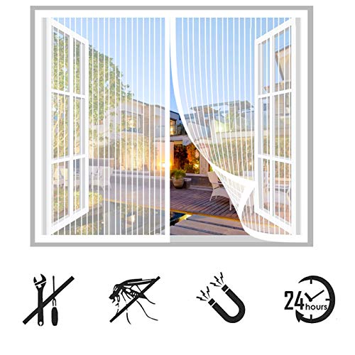 Fliegengitter Tür 110x120cm, Magnetischer Fliegenvorhang Automatisches Schließen Insektenschutz, Einfache Montage Ohne Bohren, für Fenster Türen -Weiß von KSITH