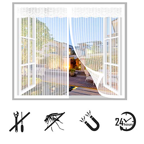 Insektenschutz Tür 180x220cm, Magnetischer Fliegenvorhang Automatisches Schließen Insektenschutz, Einfache Montage Ohne Bohren, für Fenster Türen -Weiß von KSITH