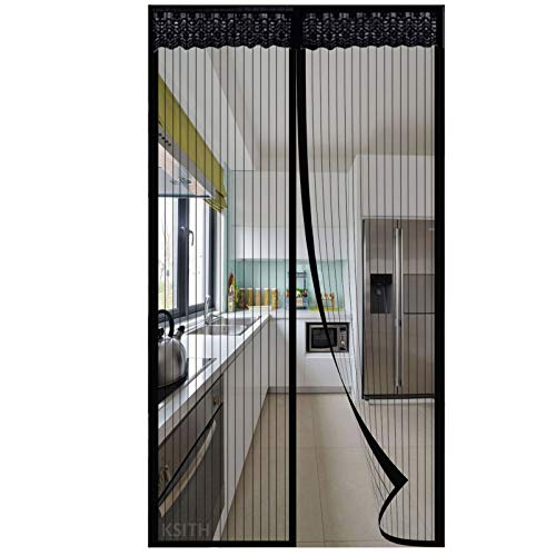 Magnet Fliegengitter Tür, Automatisch Schließen Insektenschutz Fliegenvorhang, Kleb Montage Ohne Bohren, für Die Balkontür Terrassentür-Black|| 85x220cm(33x86inch) von KSITH