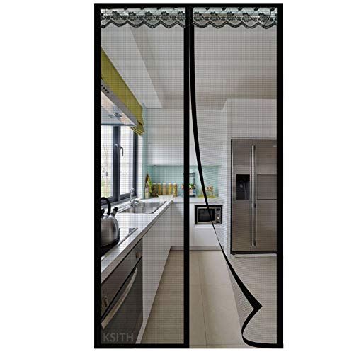 Magnet Fliegengitter Tür, Automatisch Schließen Insektenschutz Fliegenvorhang, Kleb Montage Ohne Bohren, für Die Balkontür Terrassentür- Black-A|| 100x205cm(39x80inch) von KSITH