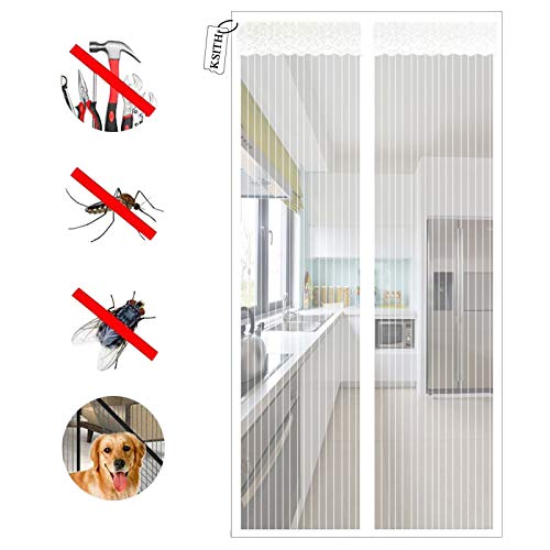 Magnet Fliegengitter Tür, Automatisch Schließen Insektenschutz Fliegenvorhang, Kleb Montage Ohne Bohren, für Die Balkontür Terrassentür- White|| 155x205cm(61x80inch) von KSITH