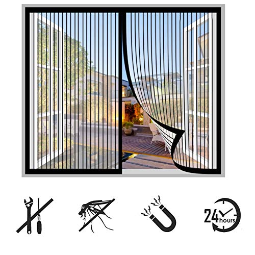 Magnet Fliegengitter Fenster 190x215cm, Magnetischer Fliegenvorhang Automatisches Schließen Insektenschutz, Einfache Montage Ohne Bohren, für Fenster Türen -Schwarz von KSITH