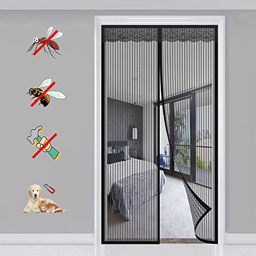Magnet Fliegengitter Tür, Automatisch Schließen Insektenschutz Fliegenvorhang, Kleb Montage Ohne Bohren, für Die Balkontür Terrassentür-Black|| 100x210cm(39x82inch) von KSITH