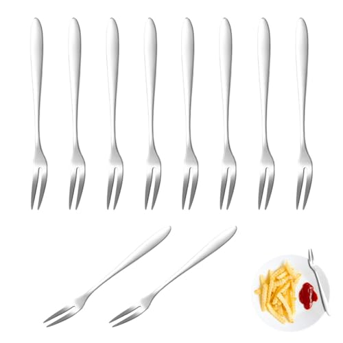 KSIUW 10pcs Fruchtgabel Aus Edelstahl - Geschirr Gabel Kleine Gabel Dessert Mini Gabelkuchen Rostfreier Stahl Gabel Hochwertiger Edelstahl Für Obst Gemüse Salat Kuchen Gebäck Dessert Einfarbig von KSIUW