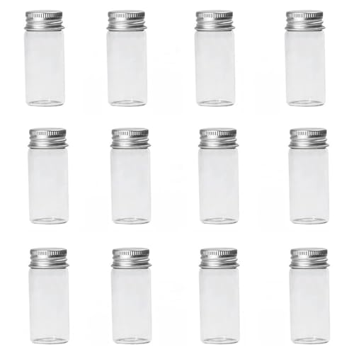 KSIUW 12 pcs Mini Klarglasflaschen - Bonbon Flasche mit Aluminium-Schraubverschluss, Leere Probengläser, Probenfläschchen, kleine Behälter für Nachrichten, Hochzeitsgeschenke, Dekorationen(10ml) von KSIUW