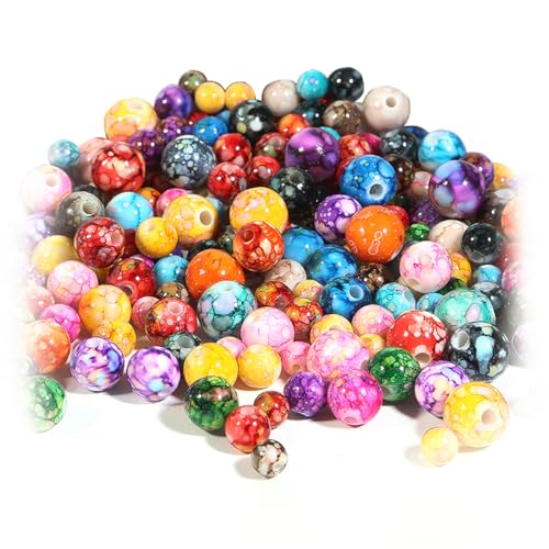 KSIUW perlen für armbänder - 100 Stück Acryl Perlen 8mm Mehrfarbig Bastelperlen zum Auffädeln, Runde Lose Beads Bunte Tintenmuster Schmuckperlen für, Halsketten, Kleidung，Schmuckherstellung von KSIUW