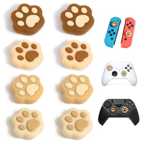 KSJEHW 8PCS Katzenpfotenform Daumengriffkappen, Weiche Silikon-Joystick-Abdeckung, Kompatibel mit Nintendo Switch/OLED/Switch Lite (Milk Tea Brown) von KSJEHW