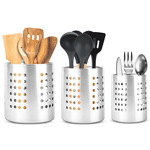 KSJONE 3-teiliger Edelstahl-Küchenbesteckhalter, Utensilien-Organizer, Besteck-Caddy, Abtropfgestell, Kochutensilien- und Gerätehalter, Küchen-Caddy (Holes Shape) von KSJONE