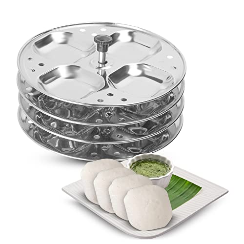 KSJONE Idli-Ständer aus Edelstahl | 4 Teller Idli | Idli-Zubereitung | Hochwertiger Idli-Ständer in Lebensmittelqualität | ergibt 16 Idlis (4 verschiedene Formen) (quadratisch) von KSJONE