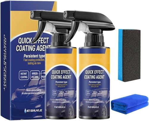 3 In 1 High Protection Quick Car Coating Spray, Advanced Car Quick-Acting Coating Agent Spray, Auto-Nano-Beschichtungsspray, Auto Politur Set mit Schwamm Handtuch QuickEffect Coating Agent (2PC) von KSKAN