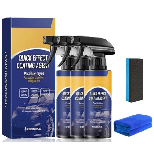 3 In 1 High Protection Quick Car Coating Spray, Advanced Car Quick-Acting Coating Agent Spray, Auto-Nano-Beschichtungsspray, Auto Politur Set mit Schwamm Handtuch QuickEffect Coating Agent (3PC) von KSKAN