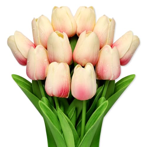 KSKSPE 12 Stück Künstliche Tulpen Künstliche Blumen Fake Tulpen PU Material Tulpe Fake Blumen Zweige Können Gebogen Werden für Hochzeit Dekoration zu Hause von KSKSPE