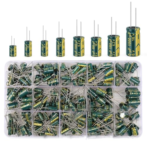 KSOPUERT 15 Wert 225 Stück 1uF-470uF Aluminium Kondensatorbox Kit DIP 16V-50V Hochfrequenz Aluminium Elektrolytkondensatoren für DIY-Projekte (Grün) von KSOPUERT