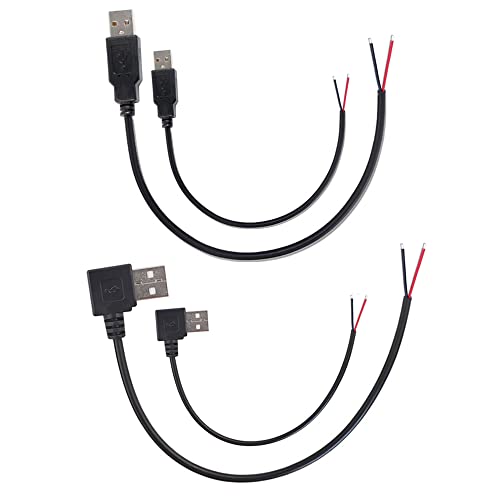 KSOPUERT 4 Stück USB 2.0 auf blankes Kabel,offenes Ende,12 Zoll,30cm,5V, 22AWG,2 Kerne,Power Pigtail,Reparaturdose am Schwanz,Kabel,DIY,Schwarz,1 Fuß,2 gerader Stecker und 2 rechtwinkliger L-Stecker KSOPUERT 4 Stück USB 2.0 auf blankes Kabel,offenes Ende,12 Zoll,30cm,5V, 22AWG,2 Kerne,Power Pigtail,Reparaturdose am Schwanz,Kabel,DIY,Schwarz,1 Fuß,2 gerader Stecker und 2 rechtwinkliger L-Stecker von KSOPUERT
