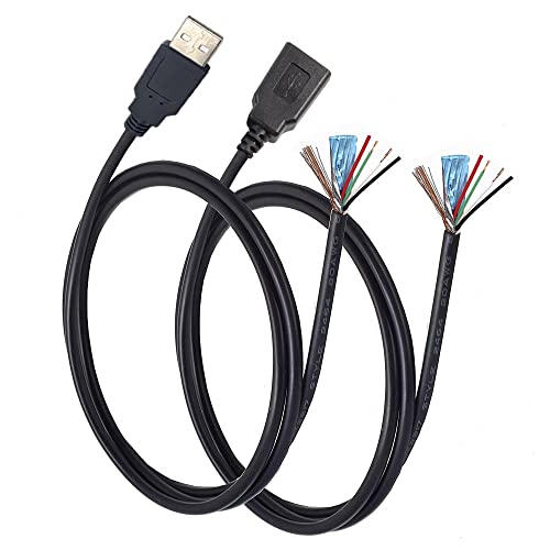 KSOPUERT USB-A-Stecker und Buchse, Aluminiumfolie, geschirmt, gedrehtes Paar, blankes Draht, offenes Ende, 2 m, 4 + 1 Kerne, Strom- und Datenübertragung, Pigtail-Reparaturdose am hinteren Kabel KSOPUERT USB-A-Stecker und Buchse, Aluminiumfolie, geschirmt, gedrehtes Paar, blankes Draht, offenes Ende, 2 m, 4 + 1 Kerne, Strom- und Datenübertragung, Pigtail-Reparaturdose am hinteren Kabel von KSOPUERT