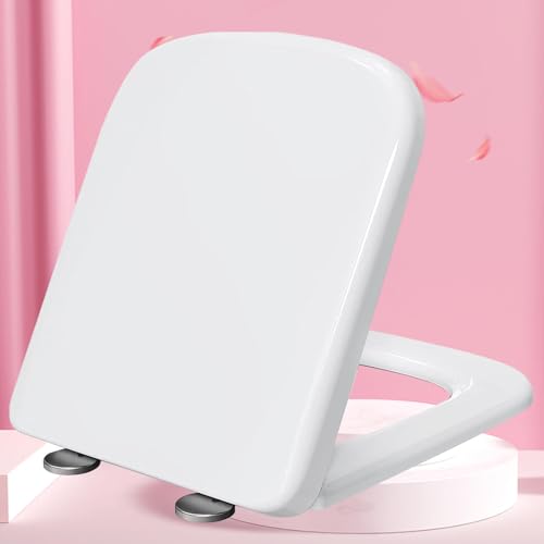 Absenkbarer Toilettendeckel Weiß Absenkautomatik Eckig Weiß Wc Deckel Klobrille mit Absenkautomatik Einfache Montage Toilettensitz aus Duroplast,white-36 * 44cm von KSQP
