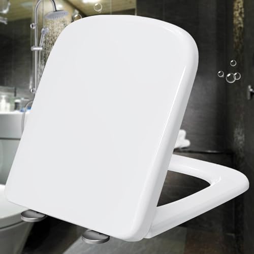 Klodeckel mit Absenkautomatik Wc Sitz Quick-Release Eckig Form Wc Deckel mit Absenkautomatik Klobrille Wc Sitze mit Verstellbaren Scharnieren,white-36 * 44cm von KSQP